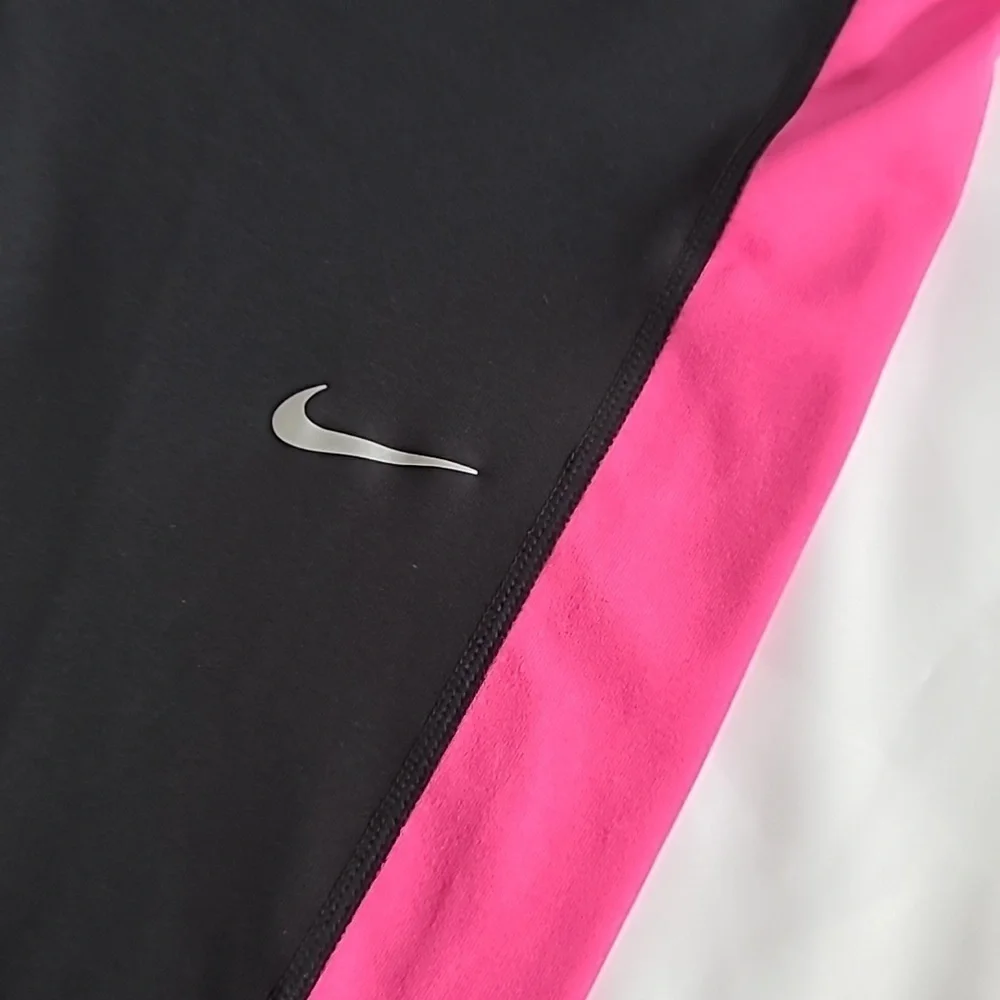Nike Athletic Cropped Leggings Black Pink Stripe Mid Rise Stretch Medium - Picture 2 of 12